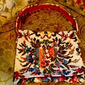 SOLD Vintage Tapestry Floral Bouquet Satchel Purse